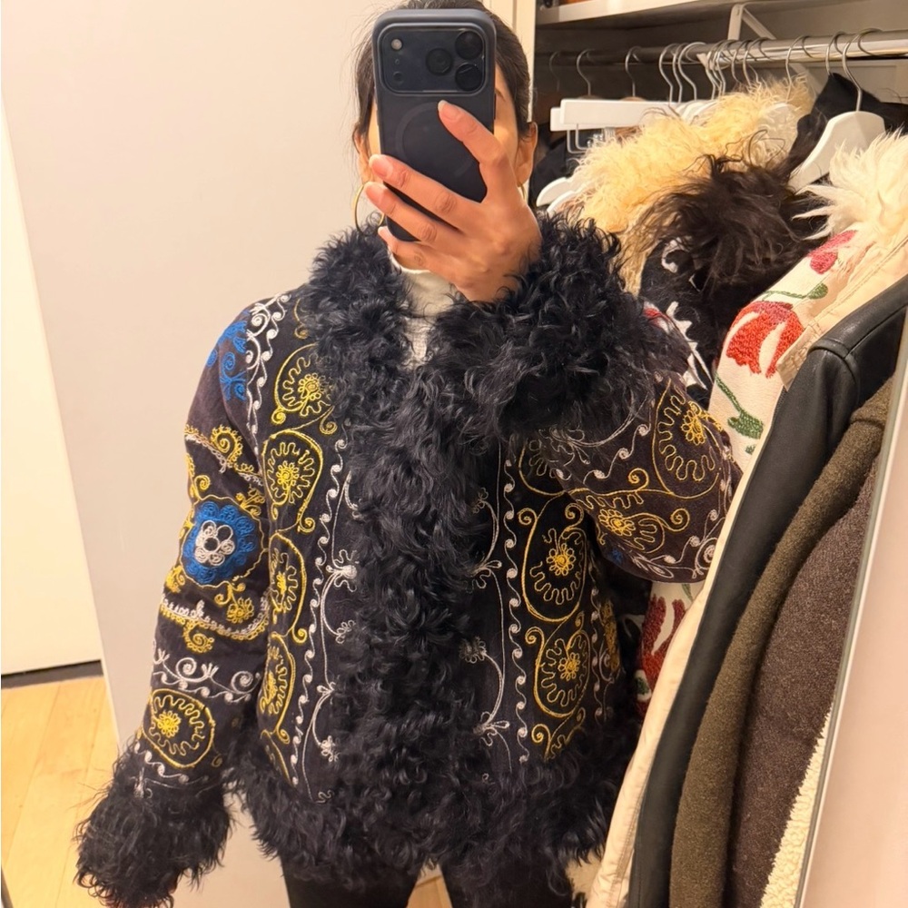 Shearling Coat / Afghan Coat with Goat Hide and Mongolian Sheep Trim Size 0-4